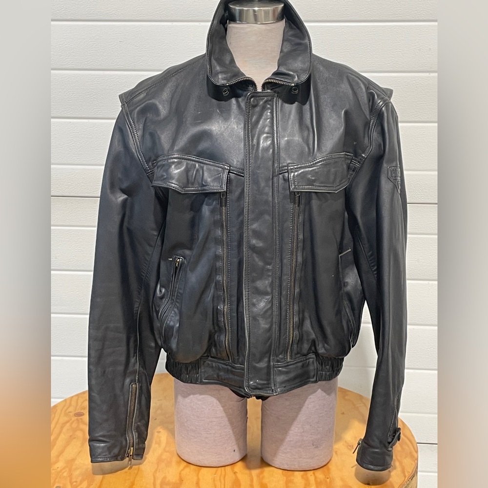 First Gear Leather Bomber/Moto Jacket
